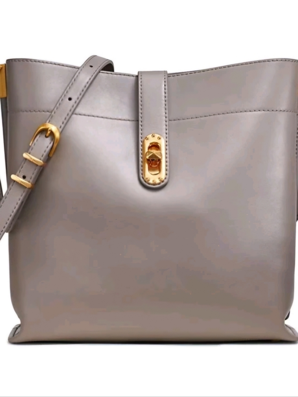 DONNA KARAN  LIKE NEW Cloud Grey Taupe Leather Crossbody with Gold Hardware
